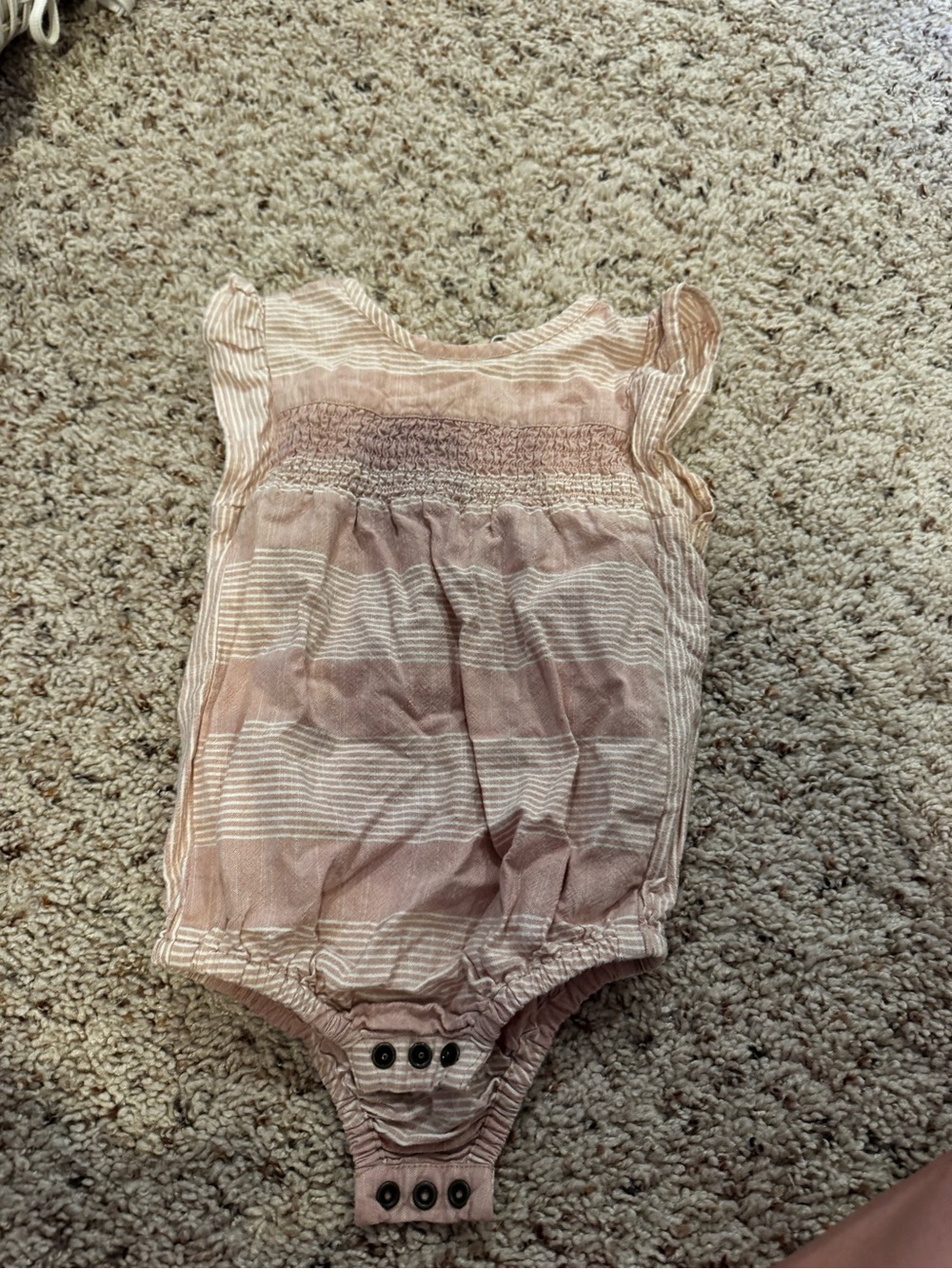 Striped Pink Baby One-Piece Romper with Smocked Chest